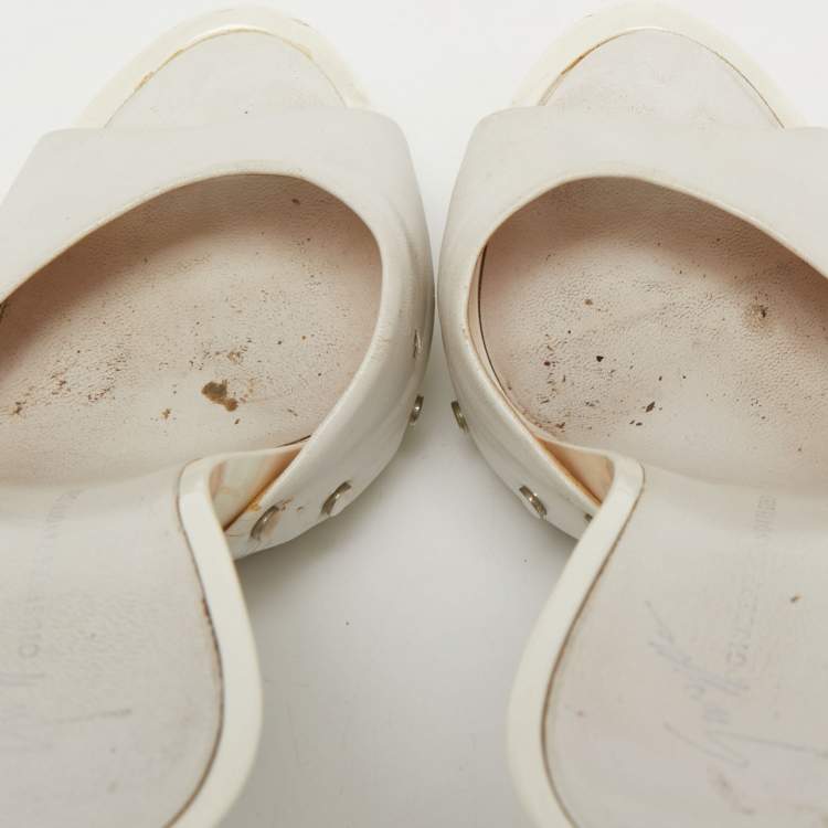 Pre Owned Giuseppe Zanotti White Leather Open Toe Slide Sandals Size 36