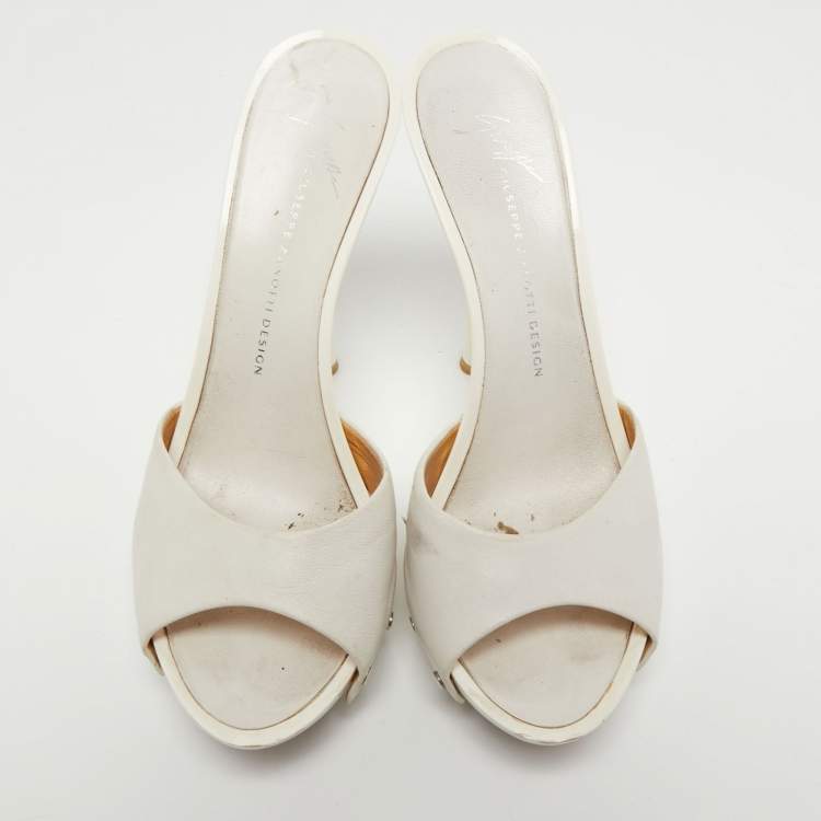 Pre Owned Giuseppe Zanotti White Leather Open Toe Slide Sandals Size 36