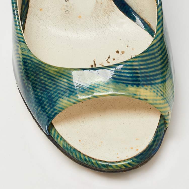 Pre Owned Giuseppe Zanotti Green Printed Patent Leather Peep Toe Pumps Size 36