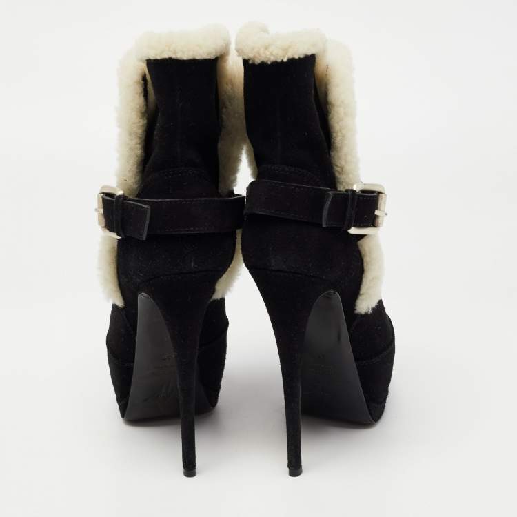 Pre Owned Giuseppe Zanotti Black Suede And Fur Ankle Boots Size 37