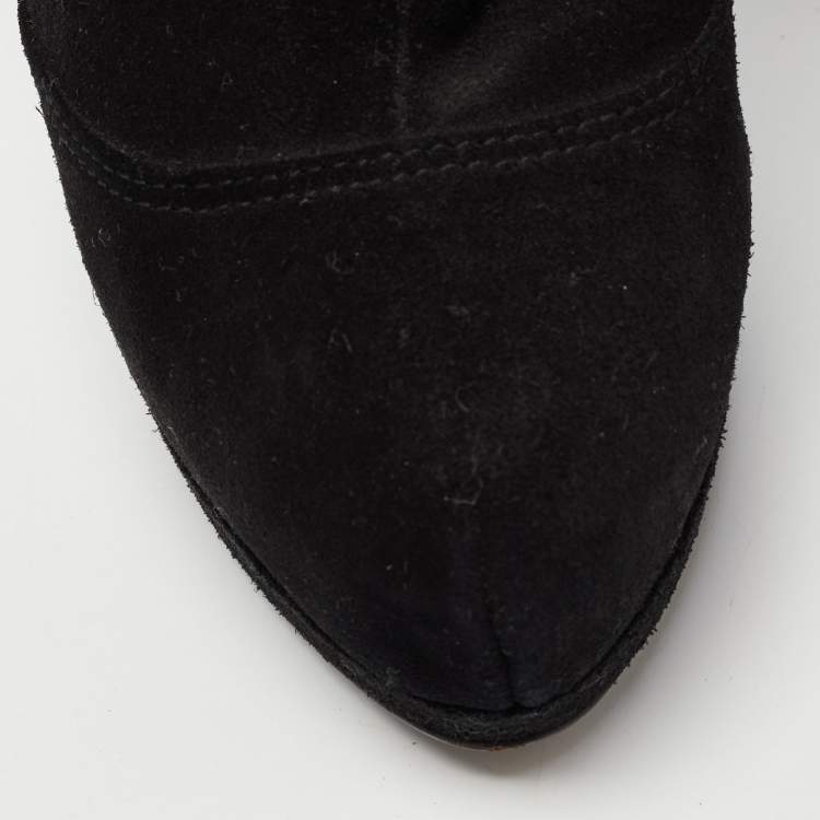 Pre Owned Giuseppe Zanotti Black Suede And Fur Ankle Boots Size 37