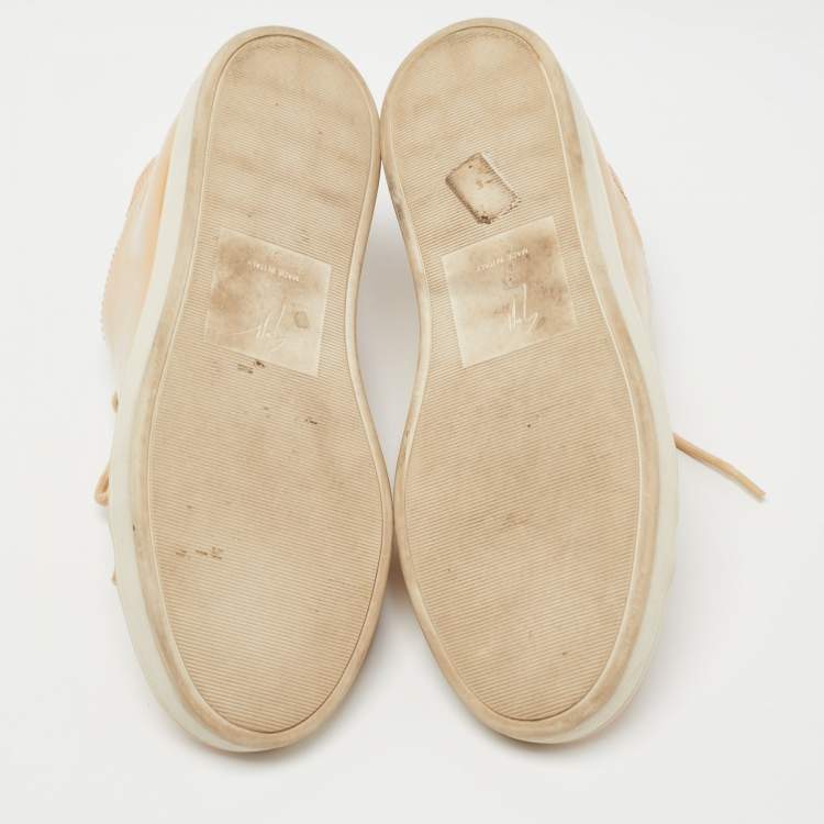Pre Owned Giuseppe Zanotti Beige Patent Leather Low Top Sneakers Size 37
