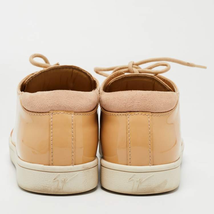 Pre Owned Giuseppe Zanotti Beige Patent Leather Low Top Sneakers Size 37