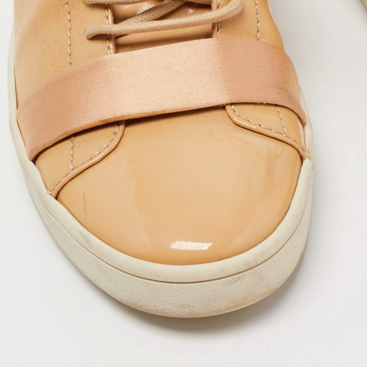 Pre Owned Giuseppe Zanotti Beige Patent Leather Low Top Sneakers Size 37