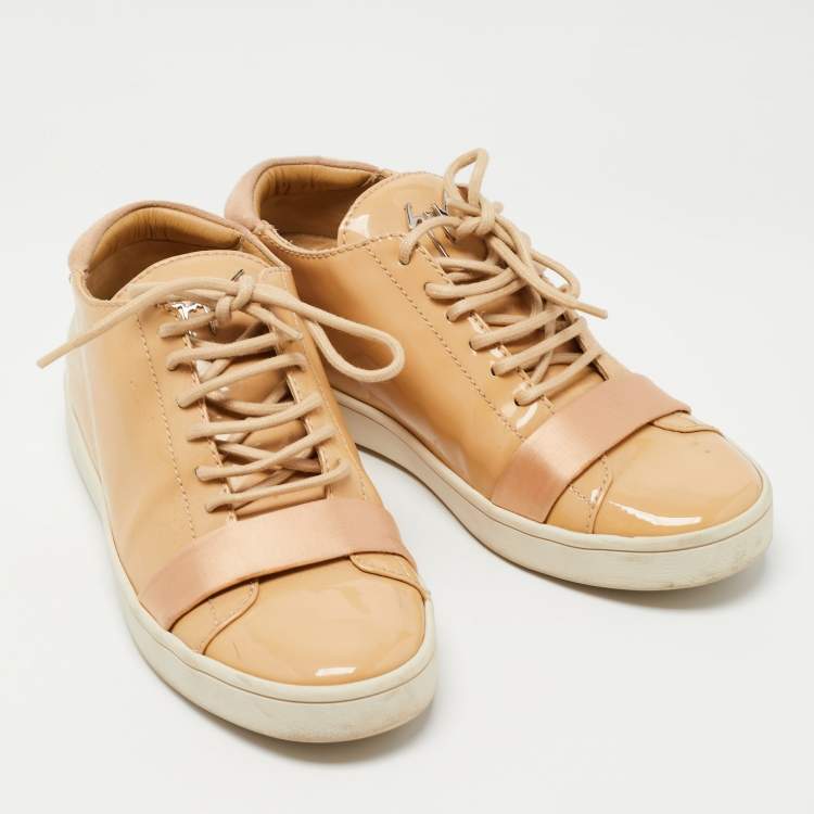 Pre Owned Giuseppe Zanotti Beige Patent Leather Low Top Sneakers Size 37