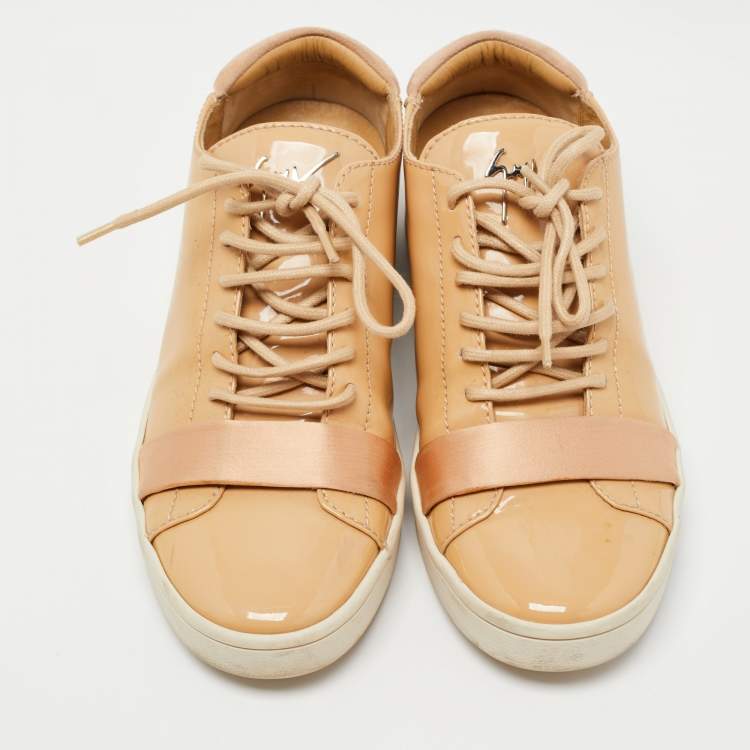 Pre Owned Giuseppe Zanotti Beige Patent Leather Low Top Sneakers Size 37