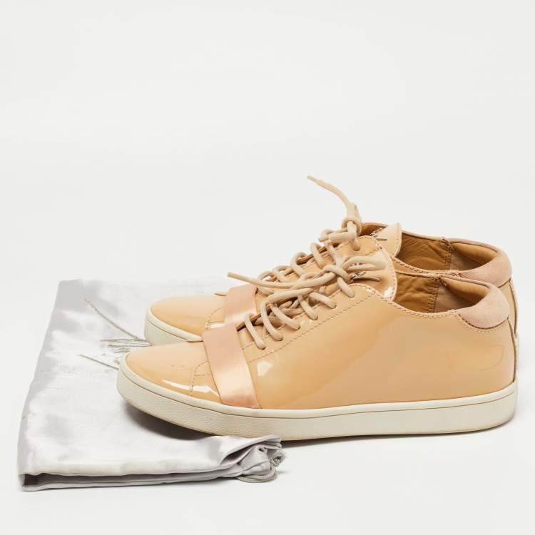 Pre Owned Giuseppe Zanotti Beige Patent Leather Low Top Sneakers Size 37