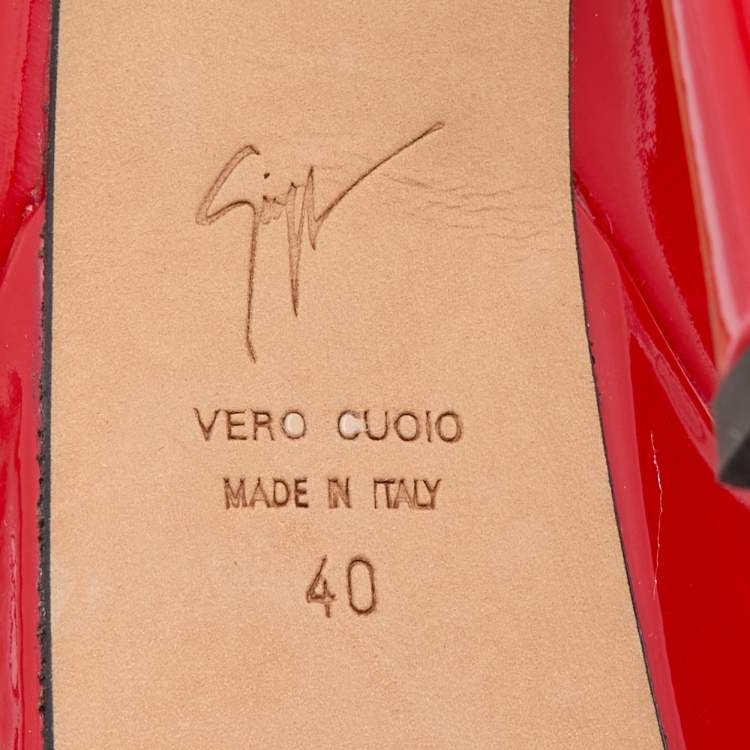 Pre Owned Giuseppe Zanotti Red Patent Leather Open Toe Platform Pumps Size 40