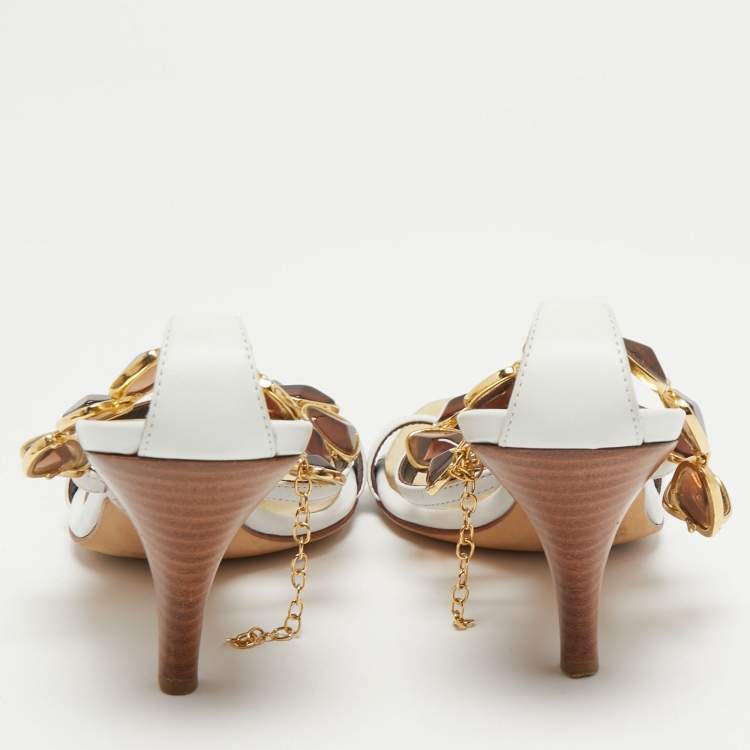 Pre Owned Giuseppe Zanotti White Leather Embellished Ankle Strap Sandals Size 36 