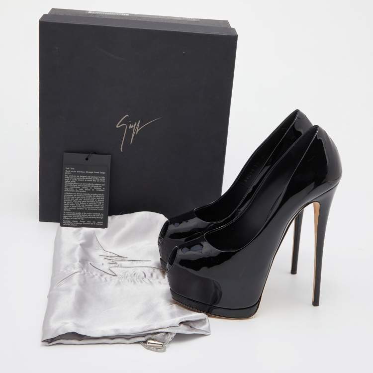 مملوكة مسبقًا Giuseppe Zanotti Black Patent Leather Platform Peep Toe Pumps Size 38