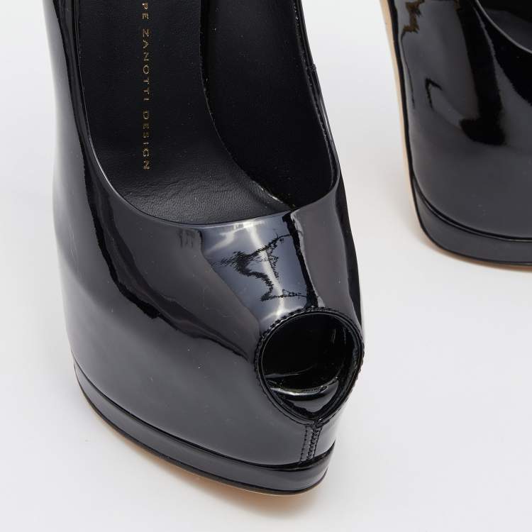مملوكة مسبقًا Giuseppe Zanotti Black Patent Leather Platform Peep Toe Pumps Size 38