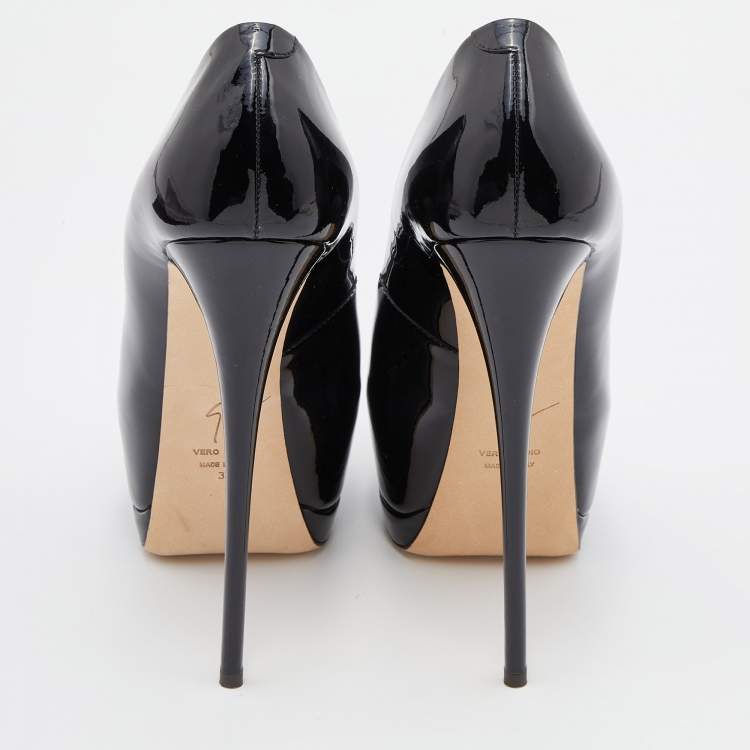 مملوكة مسبقًا Giuseppe Zanotti Black Patent Leather Platform Peep Toe Pumps Size 38
