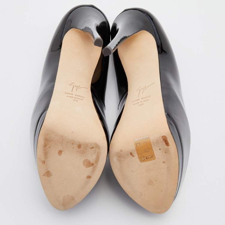 مملوكة مسبقًا Giuseppe Zanotti Black Patent Leather Platform Peep Toe Pumps Size 38