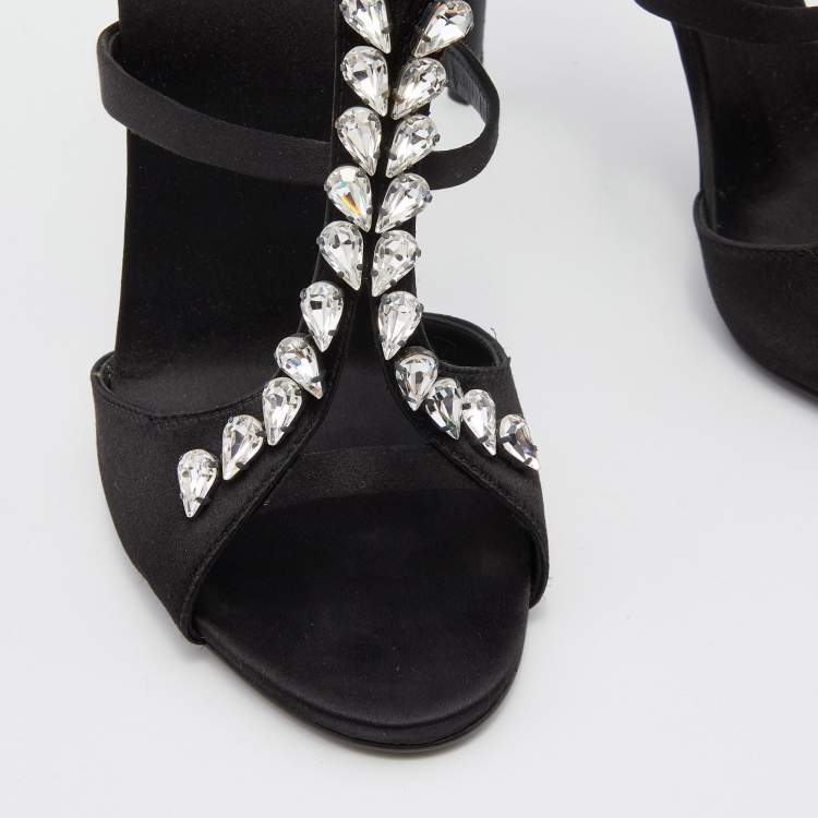 Pre Owned Giuseppe Zanotti Black Leather Crystal Embellished Pumps Size 38