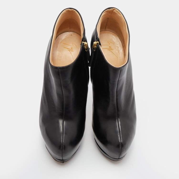 Pre Owned Giuseppe Zanotti Black Leather Ankle Length Platform Boots Size 38