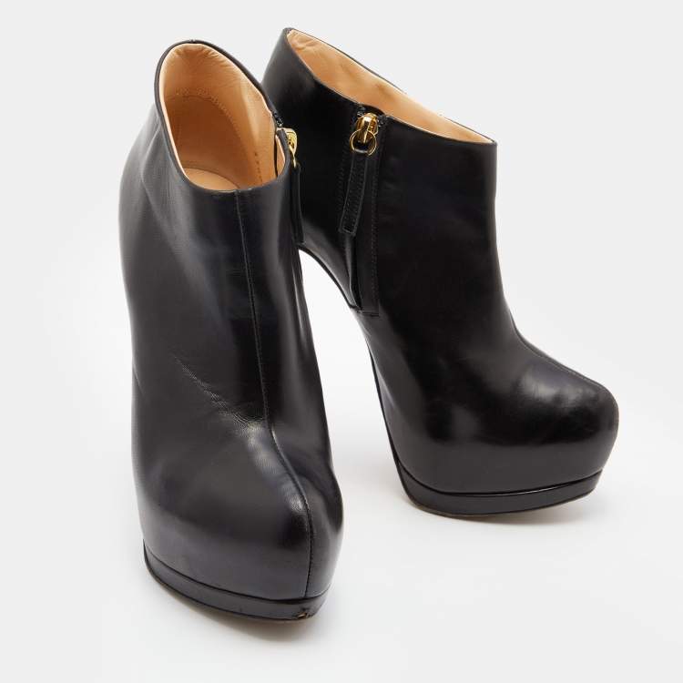 Pre Owned Giuseppe Zanotti Black Leather Ankle Length Platform Boots Size 38
