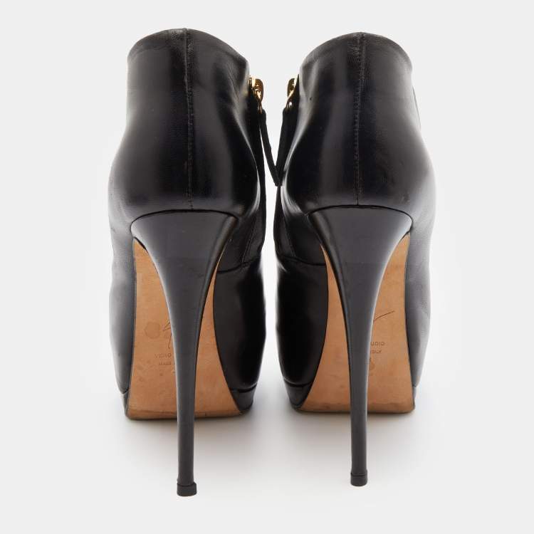 Pre Owned Giuseppe Zanotti Black Leather Ankle Length Platform Boots Size 38