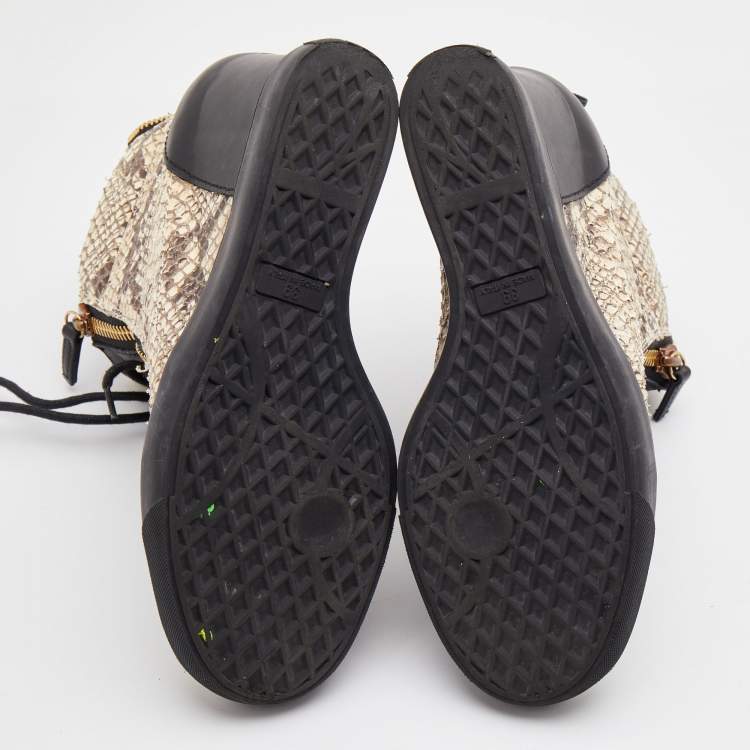 Pre Owned Giuseppe Zanotti Beige/Black Python Embossed Leather Coby High Top Sneakers Size 39