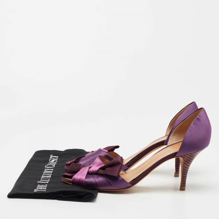 مملوكة مسبقًا Giuseppe Zanotti Purple Satin Bow Peep Toe D'orsay Pumps Size 40