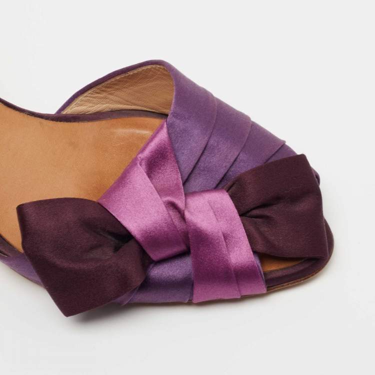 مملوكة مسبقًا Giuseppe Zanotti Purple Satin Bow Peep Toe D'orsay Pumps Size 40