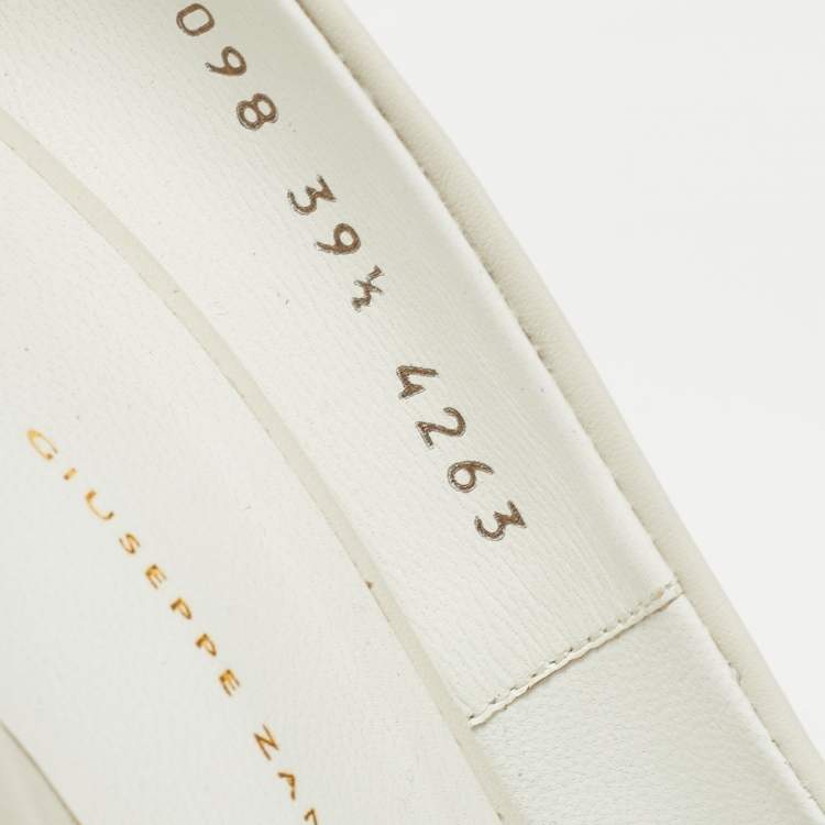 Pre Owned Giuseppe Zanotti White Leather and Suede Studded Pumps Size 39.5