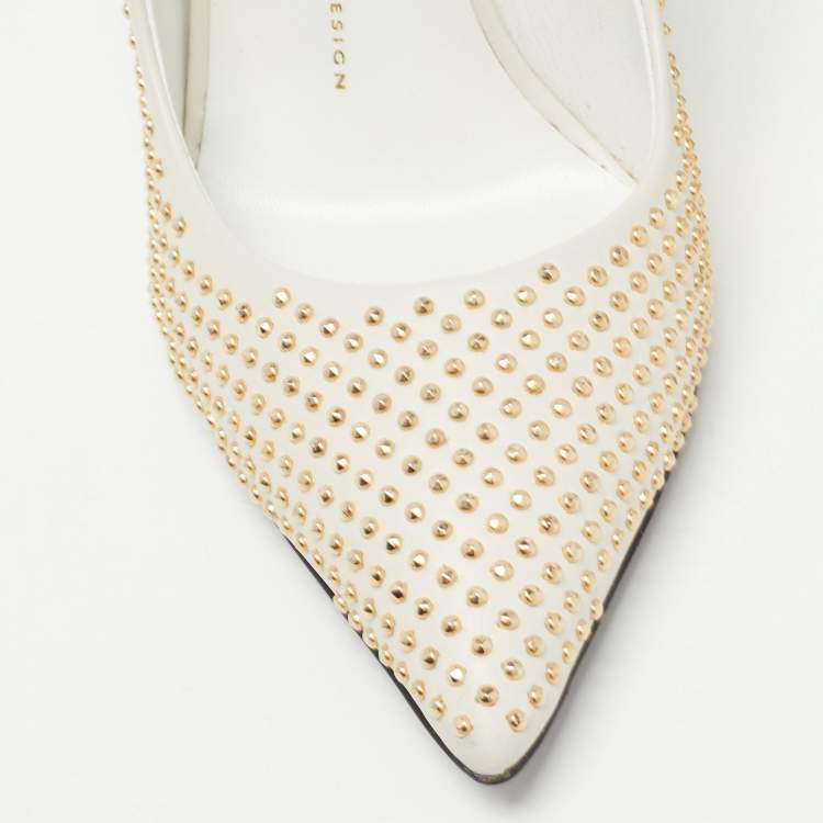 Pre Owned Giuseppe Zanotti White Leather and Suede Studded Pumps Size 39.5