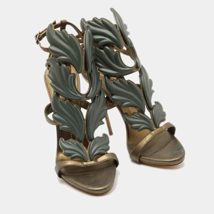 مملوكة مسبقًا Giuseppe Zanotti Olive Green Leather Cruel Summer Ankle Strap Sandals Size 38