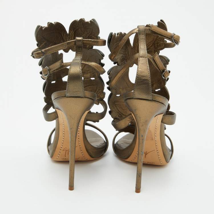 مملوكة مسبقًا Giuseppe Zanotti Olive Green Leather Cruel Summer Ankle Strap Sandals Size 38