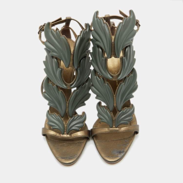 مملوكة مسبقًا Giuseppe Zanotti Olive Green Leather Cruel Summer Ankle Strap Sandals Size 38