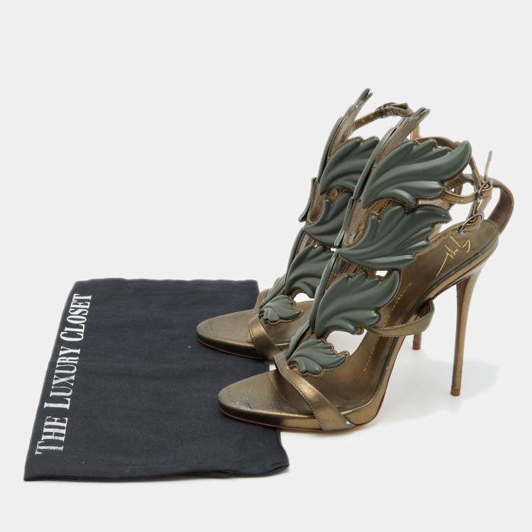 مملوكة مسبقًا Giuseppe Zanotti Olive Green Leather Cruel Summer Ankle Strap Sandals Size 38