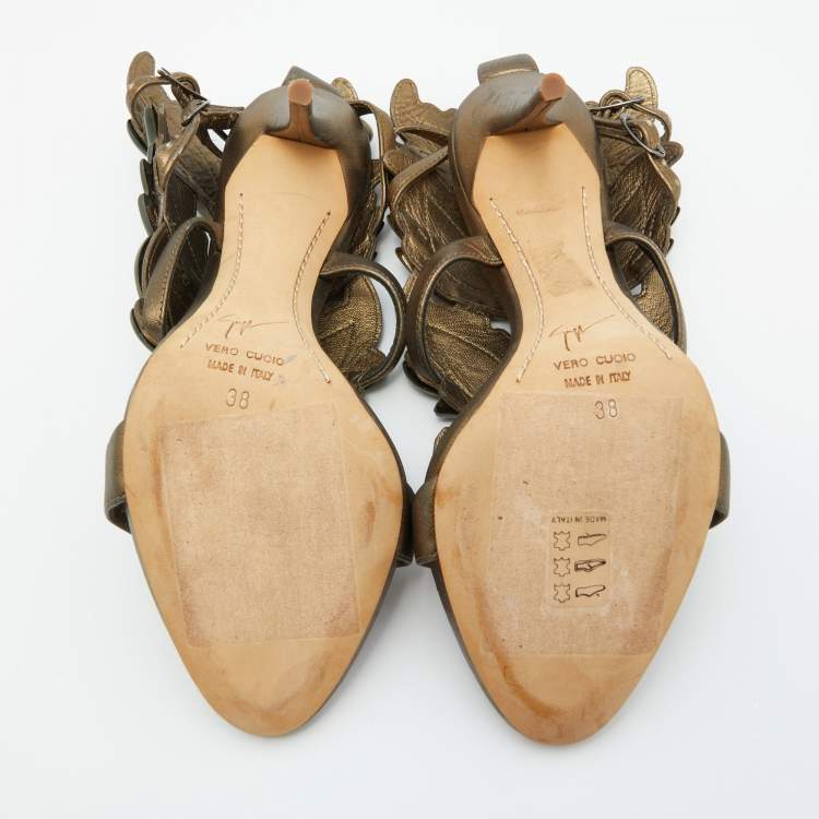 مملوكة مسبقًا Giuseppe Zanotti Olive Green Leather Cruel Summer Ankle Strap Sandals Size 38