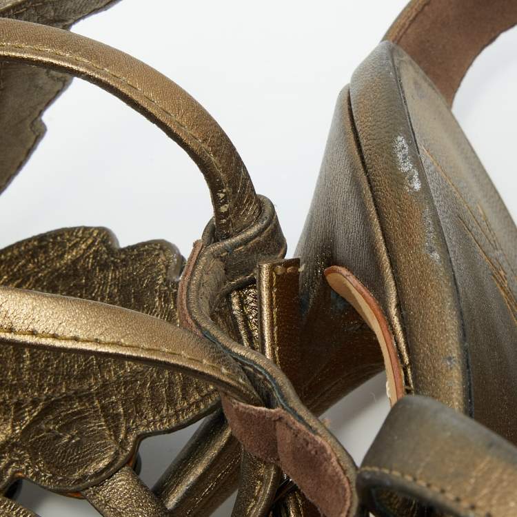 مملوكة مسبقًا Giuseppe Zanotti Olive Green Leather Cruel Summer Ankle Strap Sandals Size 38