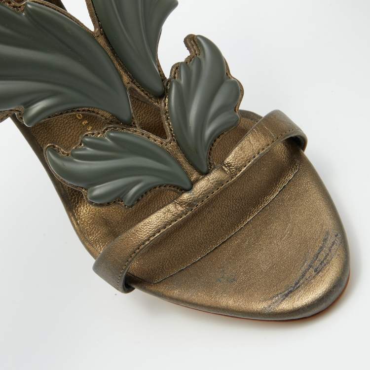 مملوكة مسبقًا Giuseppe Zanotti Olive Green Leather Cruel Summer Ankle Strap Sandals Size 38