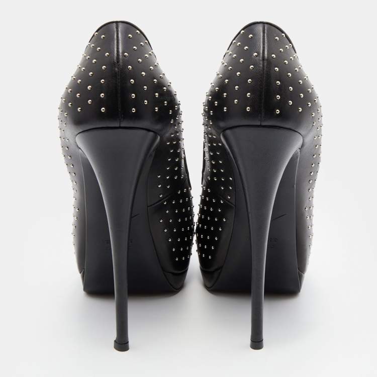 Pre Owned Giuseppe Zanotti Black Leather Studded Peep Toe Platform Pumps Size 39