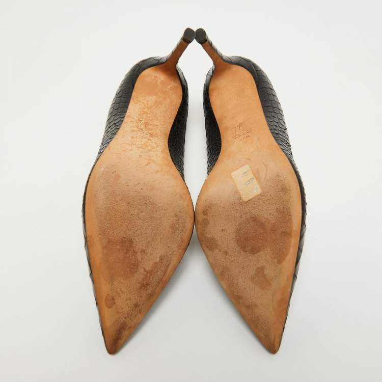 Pre Owned Giuseppe Zanotti Black Croc Embossed Leather Pointed Toe Pumps Size 40.5