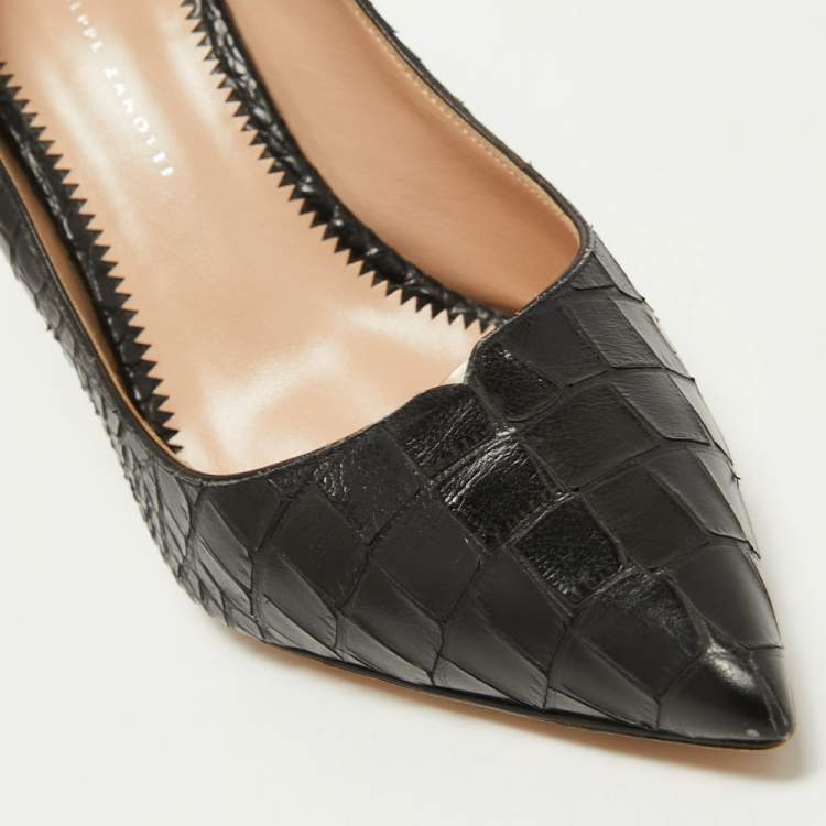 Pre Owned Giuseppe Zanotti Black Croc Embossed Leather Pointed Toe Pumps Size 40.5