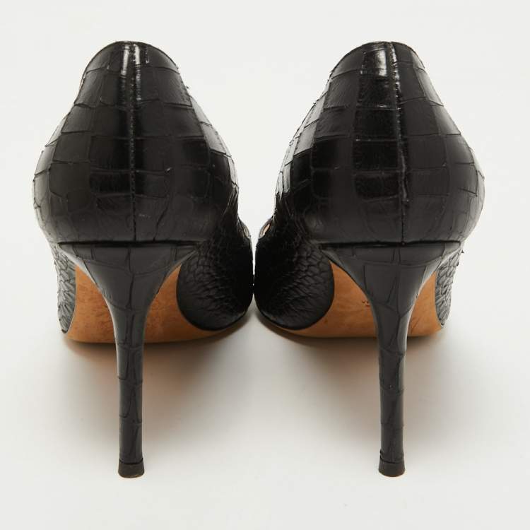 Pre Owned Giuseppe Zanotti Black Croc Embossed Leather Pointed Toe Pumps Size 40.5