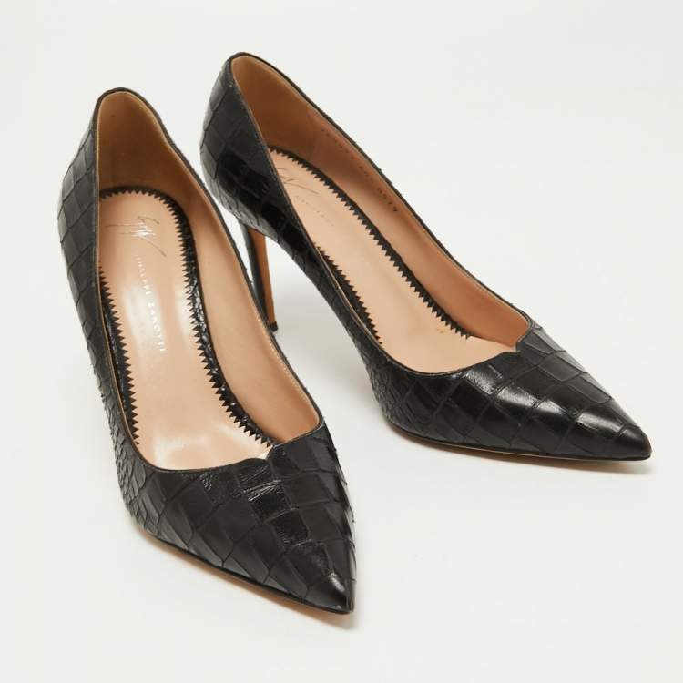 Pre Owned Giuseppe Zanotti Black Croc Embossed Leather Pointed Toe Pumps Size 40.5