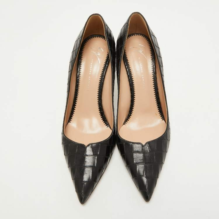 Pre Owned Giuseppe Zanotti Black Croc Embossed Leather Pointed Toe Pumps Size 40.5