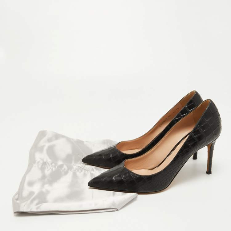 Pre Owned Giuseppe Zanotti Black Croc Embossed Leather Pointed Toe Pumps Size 40.5