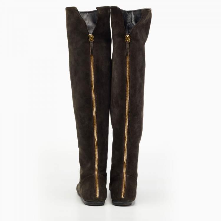 Pre Owned Giuseppe Zanotti Brown Suede Knee Length Boots Size 41