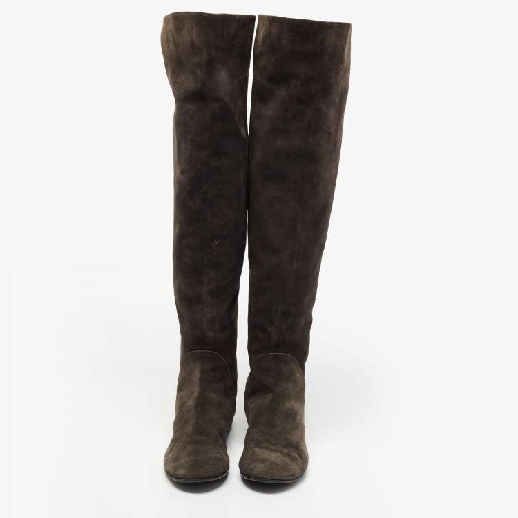 Pre Owned Giuseppe Zanotti Brown Suede Knee Length Boots Size 41