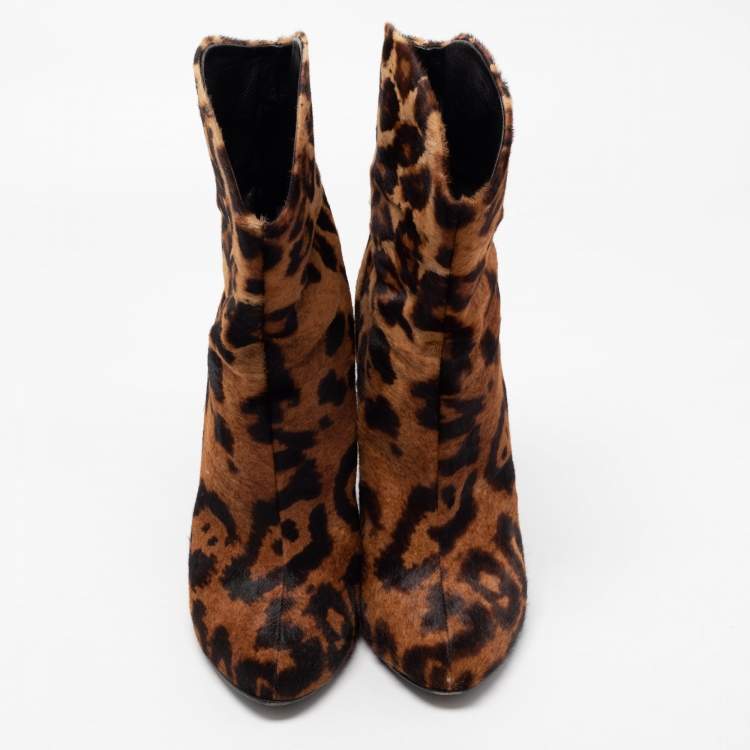 Pre Owned Giuseppe Zanotti Brown Leopard Print Calf Hair Ankle Boots Size 40.5