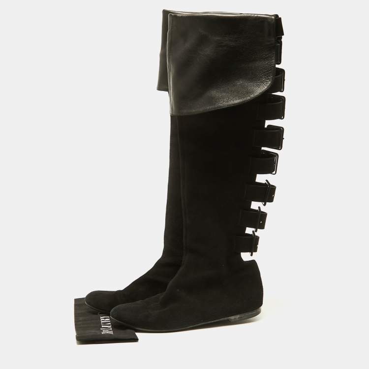 Pre Owned Giuseppe Zanotti Black Suede Over The Knee Length Boots Size 40.5 