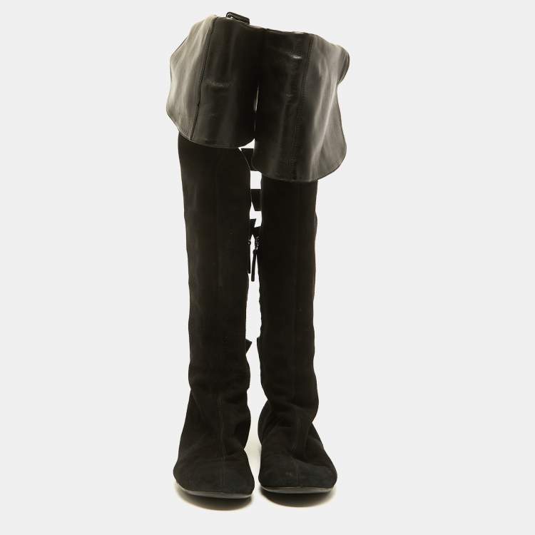 Pre Owned Giuseppe Zanotti Black Suede Over The Knee Length Boots Size 40.5 