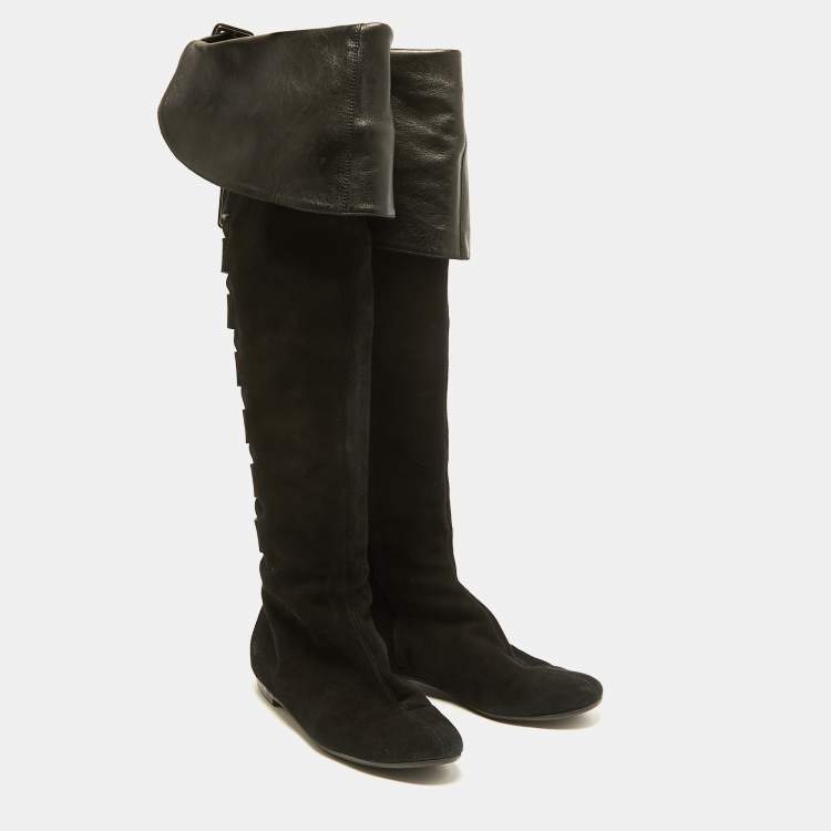 Pre Owned Giuseppe Zanotti Black Suede Over The Knee Length Boots Size 40.5 