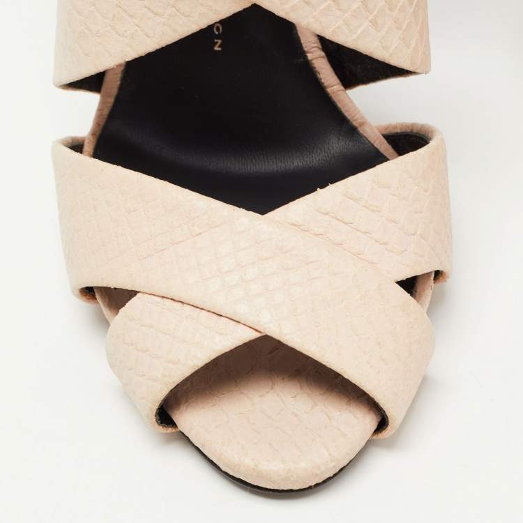Pre Owned Giuseppe Zanotti Light Pink Snake Embossed Leather Cage Sandals Size 40