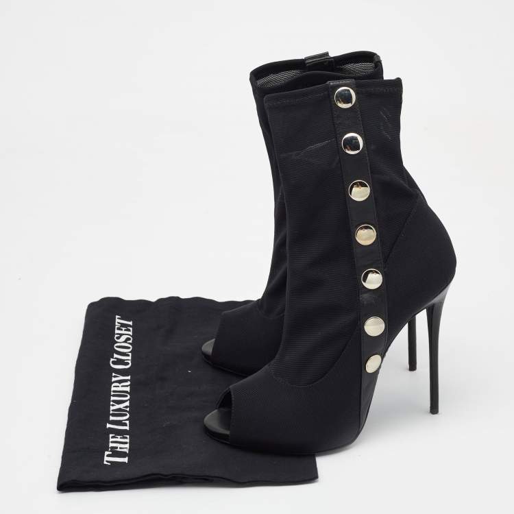 Pre Owned Giuseppe Zanotti Black Mesh And Leather Ankle Boots Size 40
