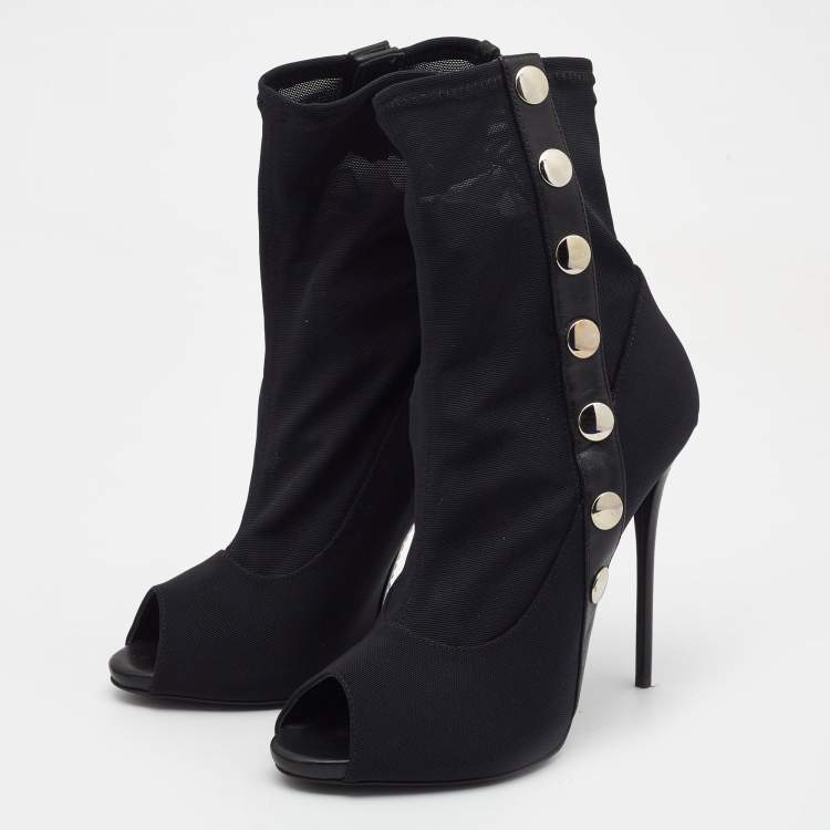 Pre Owned Giuseppe Zanotti Black Mesh And Leather Ankle Boots Size 40