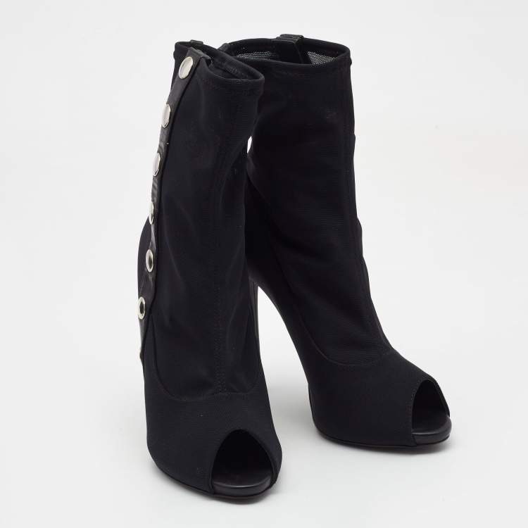 Pre Owned Giuseppe Zanotti Black Mesh And Leather Ankle Boots Size 40
